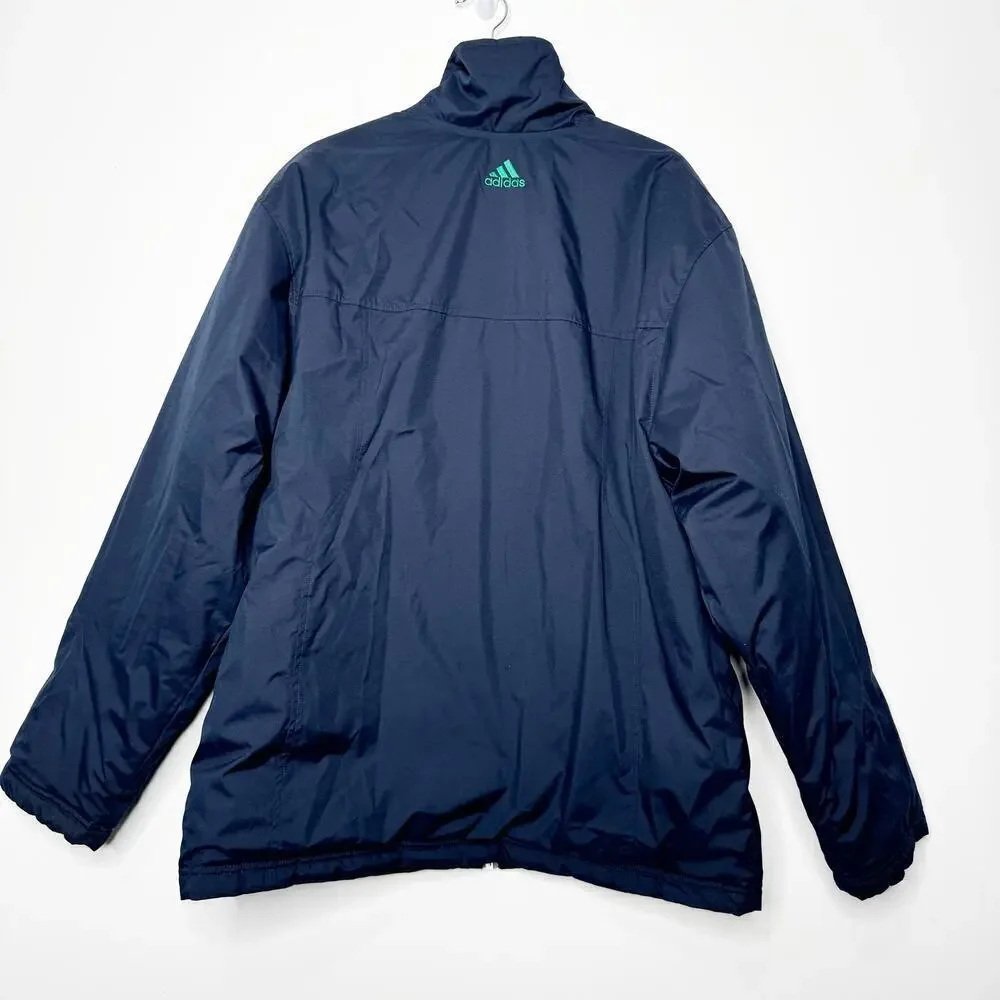Adidas Vintage 2002 Reversible Puffer Jacket Blue Y2K Oversized Size Large